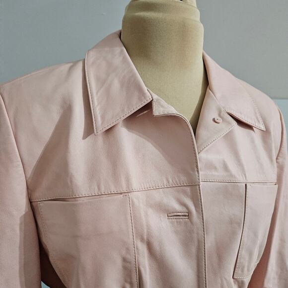 Talbots Pastel Pink 100% Leather Jacket Plus Size 14 Classic Soft Lined Minimal - Picture 5 of 15